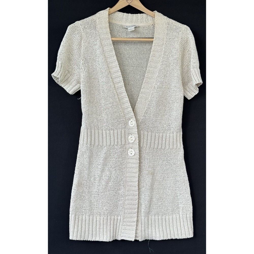 White House Black Market Cardigan Short Sleeve Womens L Ivory Excellent